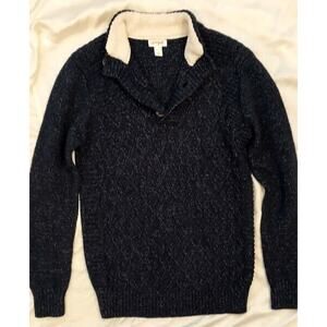Boys Deep Blue Cable Knit Sweater Pullover L 12 14 Button Front Mock Turtle Neck